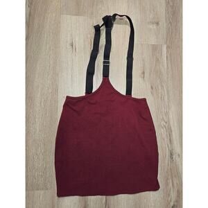 Vintage 90s Maroon bodycon stretch mini skirt suspenders 90s kelly kapowski